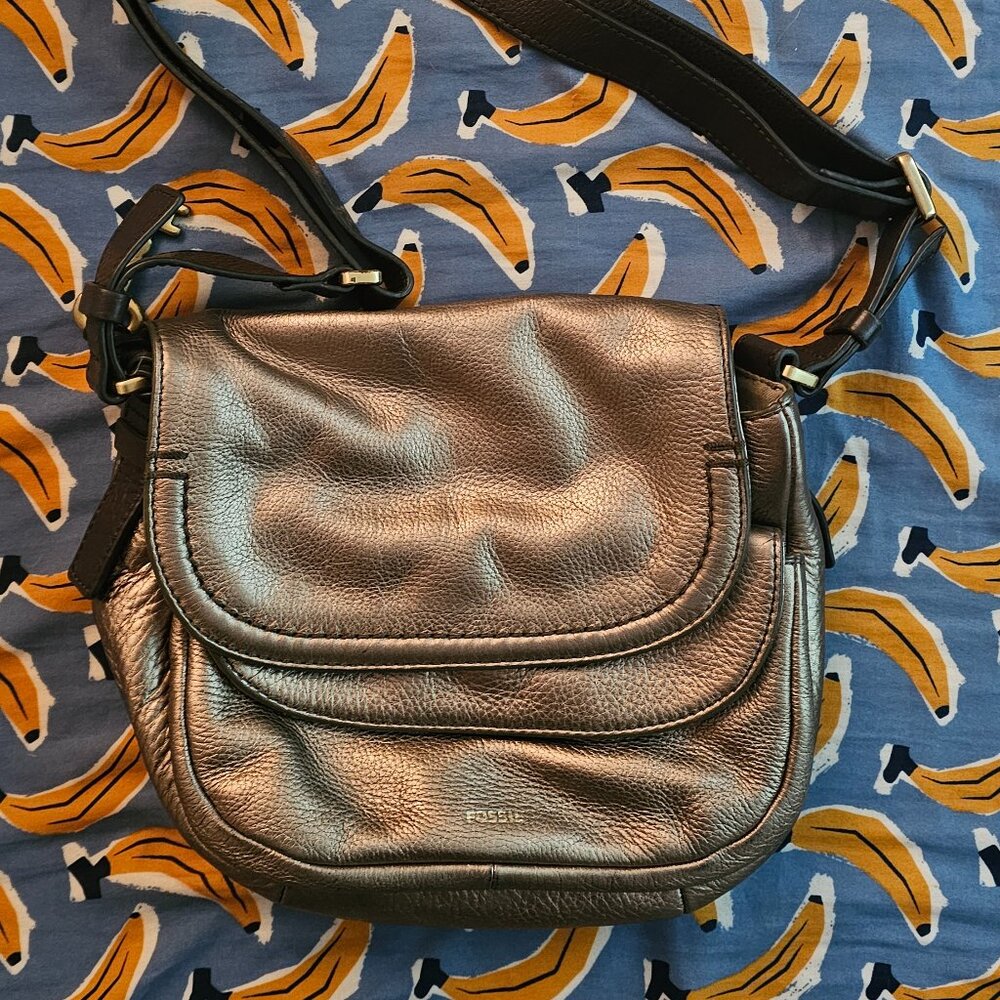 Silver Fossil Peyton Leather Crossbody Bag